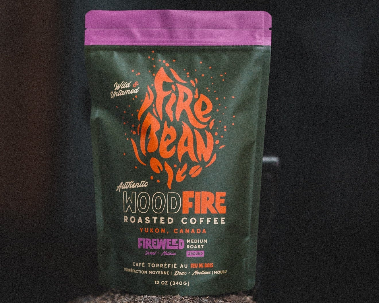 Firebean Coffee  package on a dark background